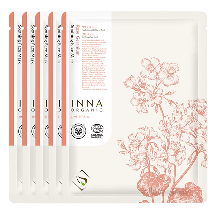 Inna Organic Rose Geranium Skin Soothing Facial Mask - 1 pc/ 3 pcs package/ 5 pcs package